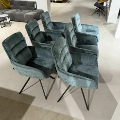 6er Set Armlehnenstuhl Felia Stoff A Petrol Blau Drehgestell Metall Anthrazit Matt