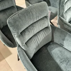 6er Set Armlehnenstuhl Felia Stoff A Petrol Blau Drehgestell Metall Anthrazit Matt