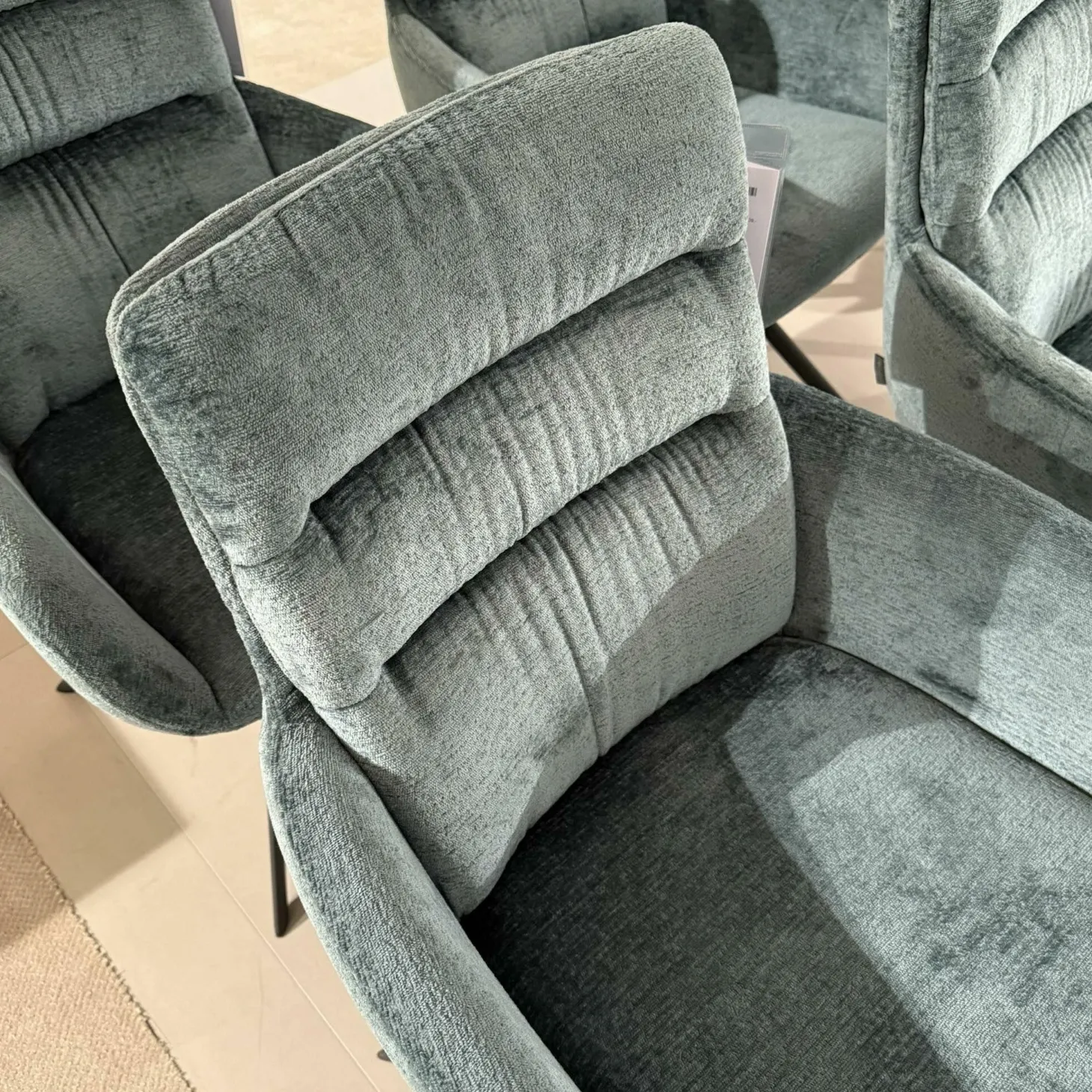 6er Set Armlehnenstuhl Felia Stoff A Petrol Blau Drehgestell Metall Anthrazit Matt