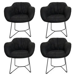 4er Set Armlehnenstuhl Sevano Leder Miura 51 Anthrazit Gestell Metall Schwarz Pulverbeschichtet