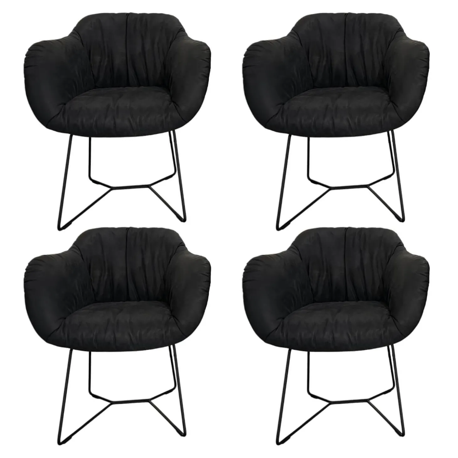 4er Set Armlehnenstuhl Sevano Leder Miura 51 Anthrazit Gestell Metall Schwarz Pulverbeschichtet