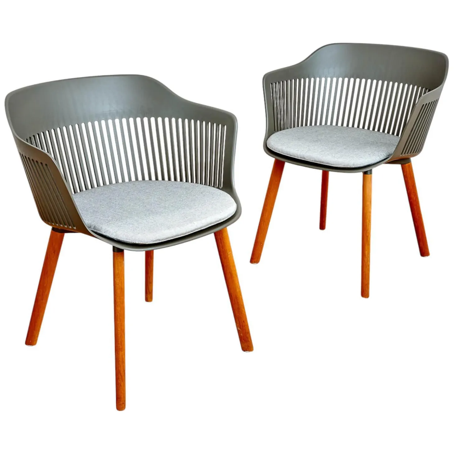 2er Set Armlehnstuhl Aiir Kunststoff Pepper Grau Füße Teak