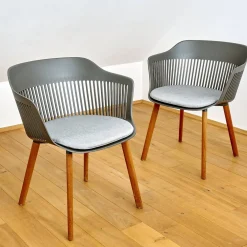 2er Set Armlehnstuhl Aiir Kunststoff Pepper Grau Füße Teak