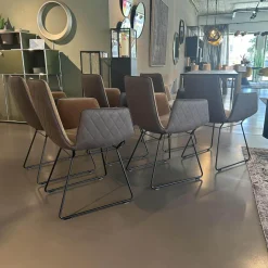 6er Set Armlehnstuhl Amelie High Außen Leder Muscat Coffee Braun Grau Innen Stoff Harald 3 Braun Drahtgestell Tiefschwarz Schwarz