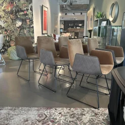 6er Set Armlehnstuhl Amelie High Außen Leder Muscat Coffee Braun Grau Innen Stoff Harald 3 Braun Drahtgestell Tiefschwarz Schwarz