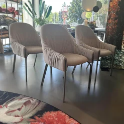 4er Set Armlehnstuhl Celine Low Stoff Smart Dune Beige Gestell Stahl Beige Grau