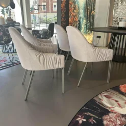 4er Set Armlehnstuhl Celine Low Stoff Smart Dune Beige Gestell Stahl Beige Grau