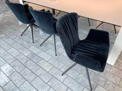 6er Set Armlehnstuhl Dexter Stoff Charmelle Cloud 64 Blau Sternfußgestell Schwarz Drehbar Mit Gleitern