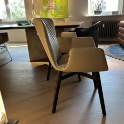 2er Set Armlehnstuhl Dexter 2056 I Leder 3 Select 12 Schlamm Braun Beige Grau Gestell Mooreiche