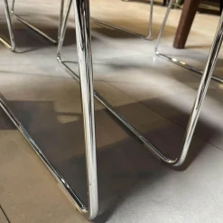 4er Set Armlehnstuhl Fino 202 Bezg Stoff 7186 Sky Drahtgestell Verchromt