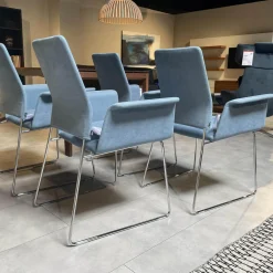 4er Set Armlehnstuhl Fino 202 Bezg Stoff 7186 Sky Drahtgestell Verchromt