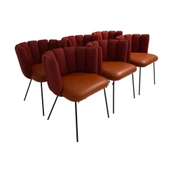 6er Set Armlehnstuhl Gaia Rücken Stoff Rohi Cleo Lampion Rot Orange Sitz Leder Sauvage Terracotta Rot Gestell Schwarz