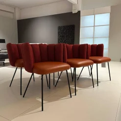 6er Set Armlehnstuhl Gaia Rücken Stoff Rohi Cleo Lampion Rot Orange Sitz Leder Sauvage Terracotta Rot Gestell Schwarz