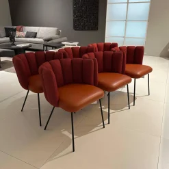 6er Set Armlehnstuhl Gaia Rücken Stoff Rohi Cleo Lampion Rot Orange Sitz Leder Sauvage Terracotta Rot Gestell Schwarz