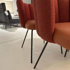 6er Set Armlehnstuhl Gaia Rücken Stoff Rohi Cleo Lampion Rot Orange Sitz Leder Sauvage Terracotta Rot Gestell Schwarz