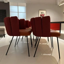 6er Set Armlehnstuhl Gaia Rücken Stoff Rohi Cleo Lampion Rot Orange Sitz Leder Sauvage Terracotta Rot Gestell Schwarz