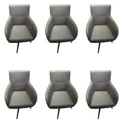6er Set Armlehnstuhl George Leder Toledo Smog Grau Drehgestell Schwarz Matt Pulverbeschichtet