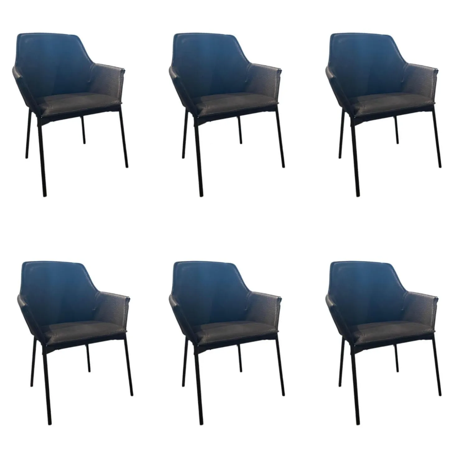 6er Set Armlehnstuhl High Grace Leder Magnum Ebony 96001 Schwarz Gestell Stahl Schwarz