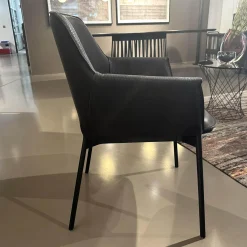 6er Set Armlehnstuhl High Grace Leder Magnum Ebony 96001 Schwarz Gestell Stahl Schwarz