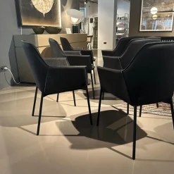 6er Set Armlehnstuhl High Grace Leder Magnum Ebony 96001 Schwarz Gestell Stahl Schwarz