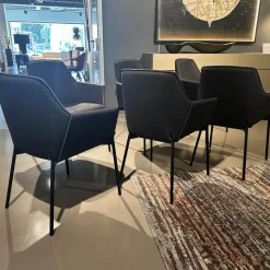 6er Set Armlehnstuhl High Grace Leder Magnum Ebony 96001 Schwarz Gestell Stahl Schwarz