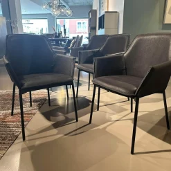 6er Set Armlehnstuhl High Grace Leder Magnum Ebony 96001 Schwarz Gestell Stahl Schwarz