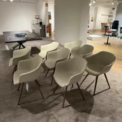 8er Set Armlehnstuhl Indy Schale Polyurethan Lino Beige Gestell Buche Gebeizt