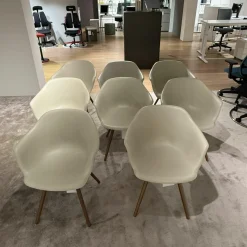 8er Set Armlehnstuhl Indy Schale Polyurethan Lino Beige Gestell Buche Gebeizt