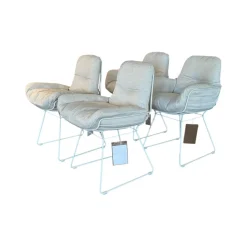 4er Set Armlehnstuhl Leyasol High Und Low Stoff Lopi Marble R018 Weiß Beige Drahtgestell Grau Weiß