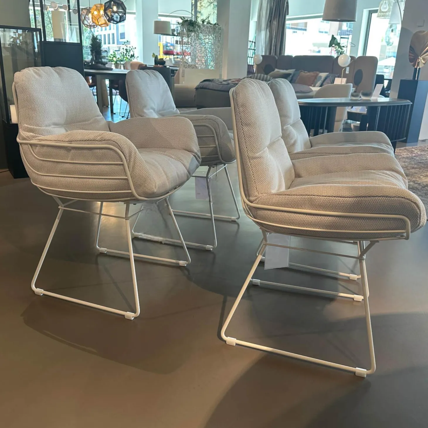 4er Set Armlehnstuhl Leyasol High Und Low Stoff Lopi Marble R018 Weiß Beige Drahtgestell Grau Weiß