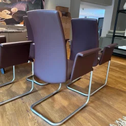 4er Set Armlehnstuhl Luma 2063 I Leder II Elmosoft 95006 Dark Purple Violett Gestell Stahlrohr Matt Chrom