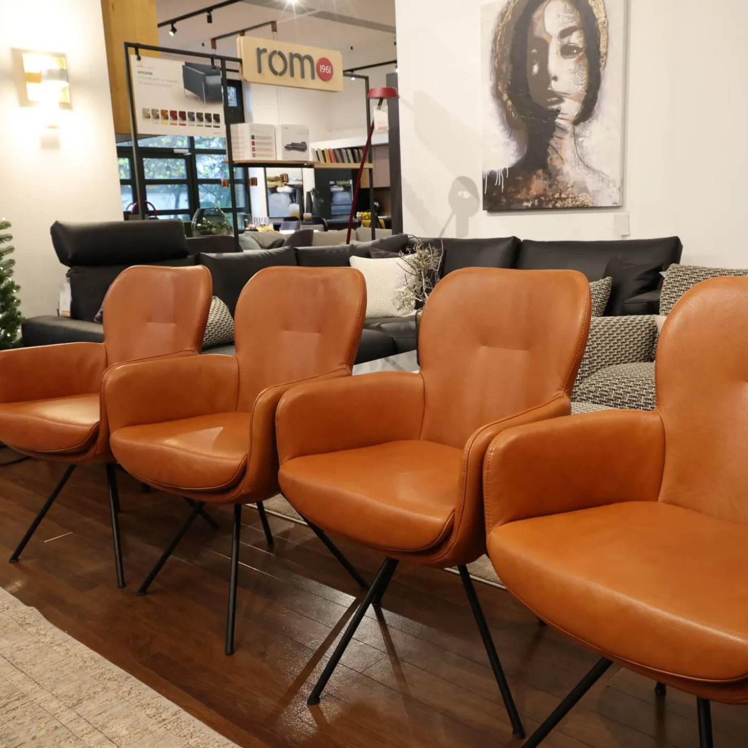 4er Set Armlehnstuhl Madison Leder Polo 10 93 Braun Drehgestell Metall Schwarz Inklusive Filzgleiter