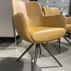 3er Set Armlehnstuhl Mis Leder Bolf Kurkuma Gelb Gestell Metall Anthrazit Mit Kunststoffgleitern