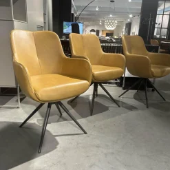 3er Set Armlehnstuhl Mis Leder Bolf Kurkuma Gelb Gestell Metall Anthrazit Mit Kunststoffgleitern