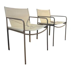 2er Set Armlehnstuhl Pool Outdoor Stoff Mare 512 Sand Beige Gestell Metall Struktur Moodbeige