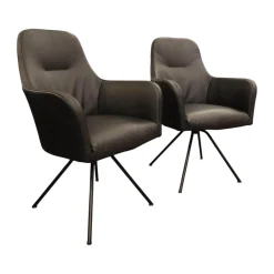 2er Set Armlehnstuhl Renata Leder Dino 545 Schwarz Gestell Metall Schwarz