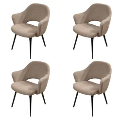 4er Set Armlehnstuhl Saarinen Konferenz Stoff Colorado Schlamm Braun Beige Gestell Eiche Auf Ebenholz Schwarz