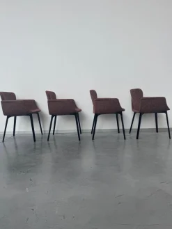 4er Set Armlehnstuhl Sedia KN6 Stoff Harley 12 Red Brick Rot Gestell Aluminium Schwarz Lackiert