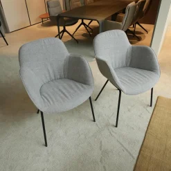 2er Set Armlehnstuhl Sheru Stoff Gaia 7891 Platin Grau 4 Bein Untergestell Matt Pulverbeschichtet Schwarz