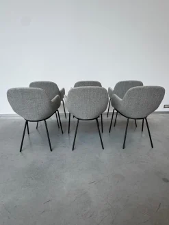 6er Set Armlehnstuhl Sheru 1435 Stoff Togba 7854 Pebble Grau Gestell Metall Pulverbeschichtet Schwarz Matt Mit Gleitern