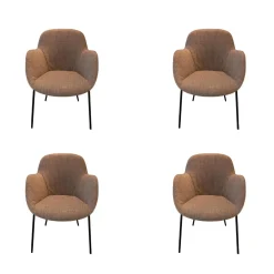 4er Set Armlehnstuhl Sheru Bezug Stoff 25 Togba 7854 Pebble Grau 4-Bein-Gestell Pulverbeschichtet Schwarz