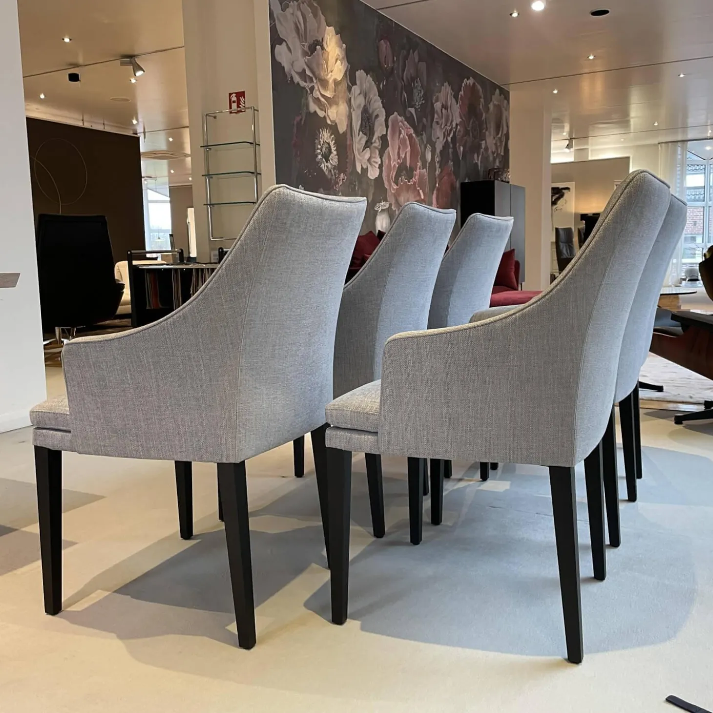 6er Set Armlehnstuhl Softshell Stoff Enza 252 Füße Eiche Dunkel Gebeizt