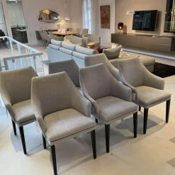 6er Set Armlehnstuhl Softshell Stoff Enza 252 Füße Eiche Dunkel Gebeizt