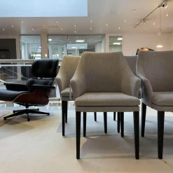 6er Set Armlehnstuhl Softshell Stoff Enza 252 Füße Eiche Dunkel Gebeizt