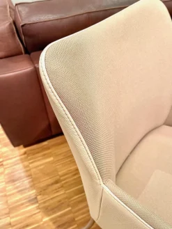 3er Set Armlehnstuhl Spargo Innen Stoff Oyster Creme Außen Echtleder Ivory Creme Füße Edelstahl