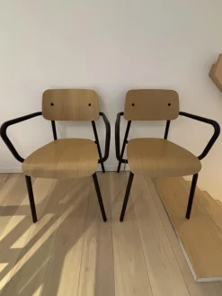 2er Set Armlehnstuhl Studie Eichenholz Furniert Gestell Und Armlehnen Aluminiumrohr Schwarz