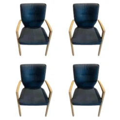 4er Set Armlehnstuhl Wilshere Stoff Texel 510 Anthrazit Gestell Massivholz Geölt