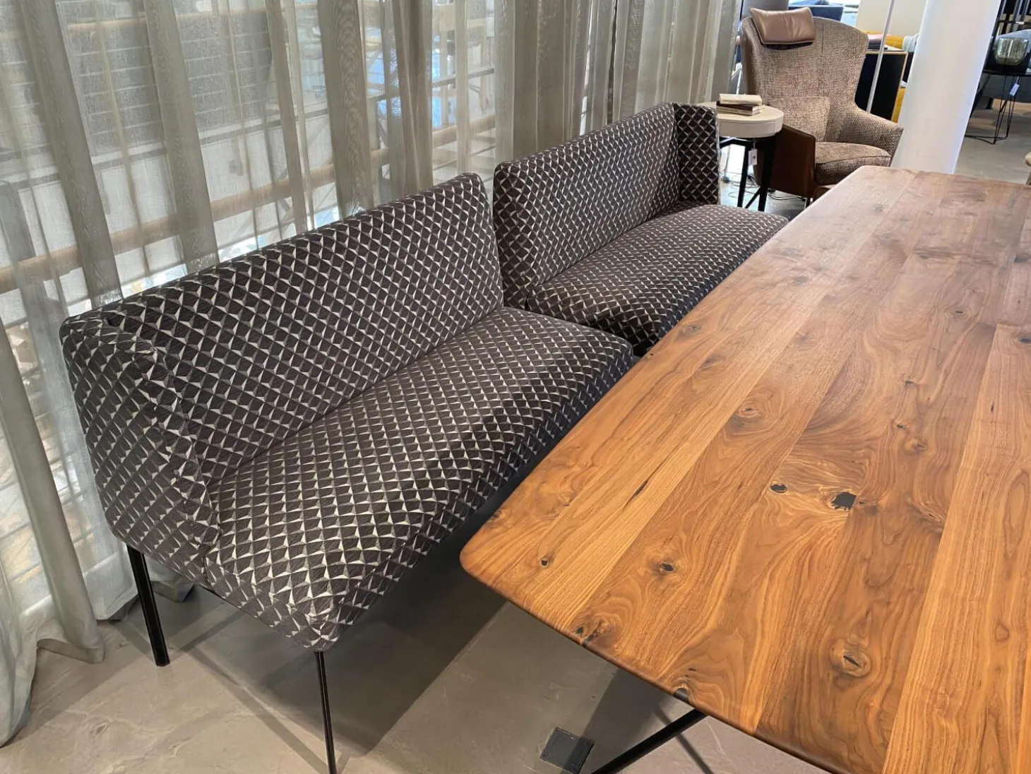 2er Set Bank Juna Stoff Diamante Grigio Grau Fuß Stahl Schwarz Gepulvert