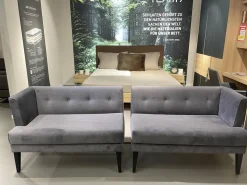 2er Set Bank Smilla Stoff Milan Anthrazit Holzfuß Schwarz