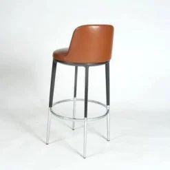 3-er Set Barhocker Caratos Drehbar Leder Cognac Untere Basis Aluminium Poliert